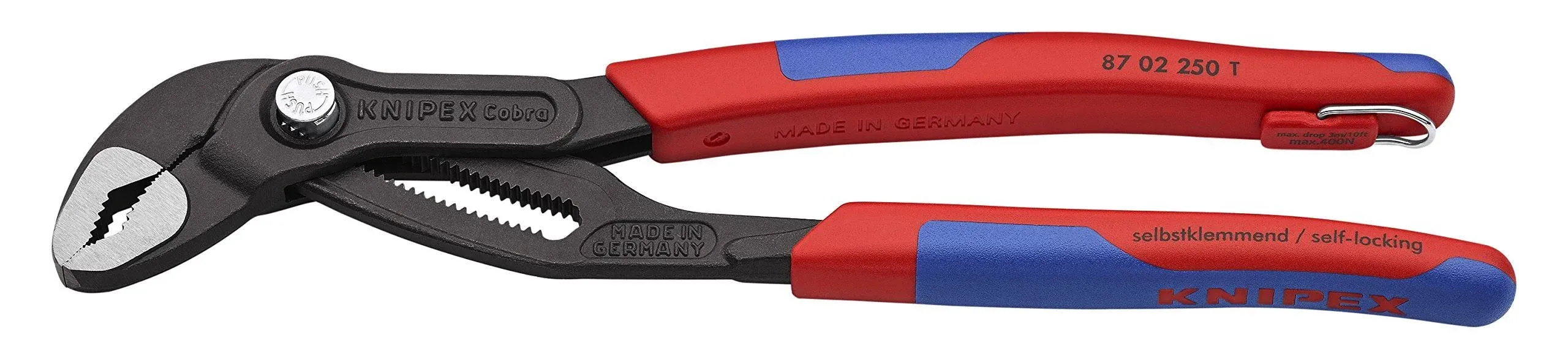 KNIPEX Tools 87 02 250 T BKA 10&#034; Cobra Pliers, Tether Attachment-Com<wbr/>fort Grip