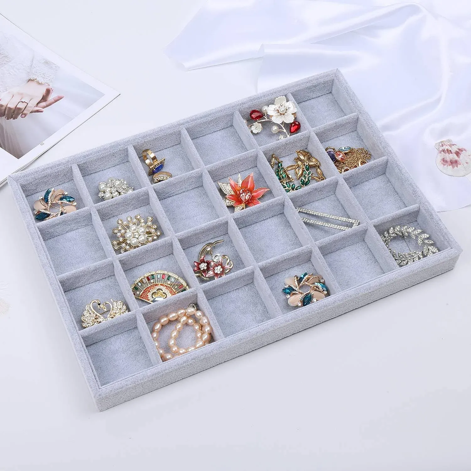 STYLIFING Stackable Jewelry Organizer Tray Jewelry Display Case Rings Earrings ...