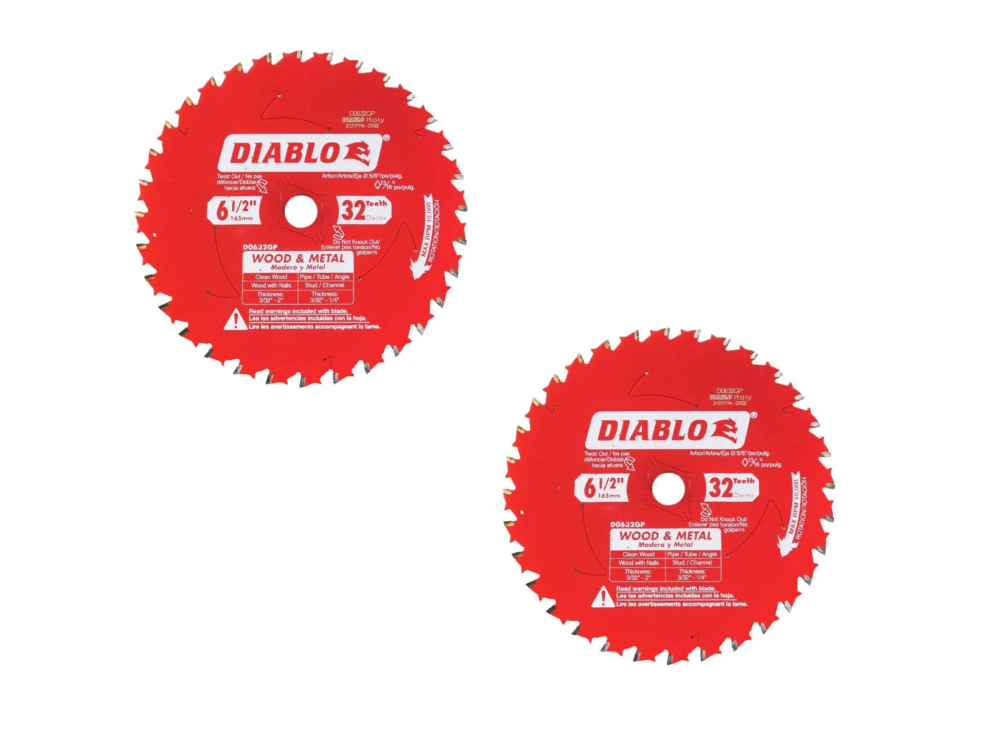 Diablo D0632GPX2 6-1/2&quot; x 32 Tooth Wood and Metal Carbide Circular Saw Blade (2 Pack)