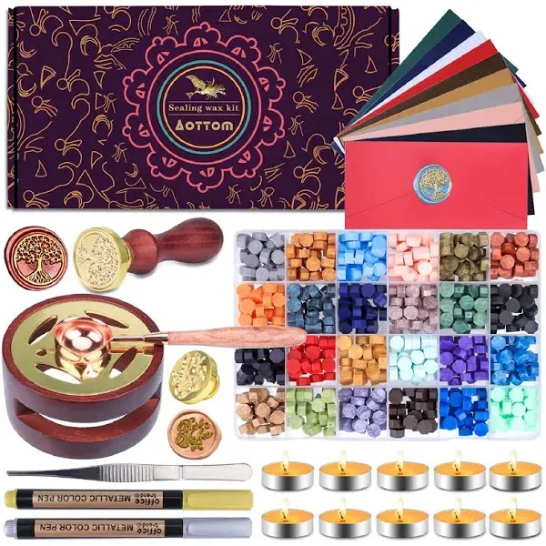 Wax Seal Stamp Kit with Gift Box, Aottom Wax Letter Seal Kit with 24 Colors 650 