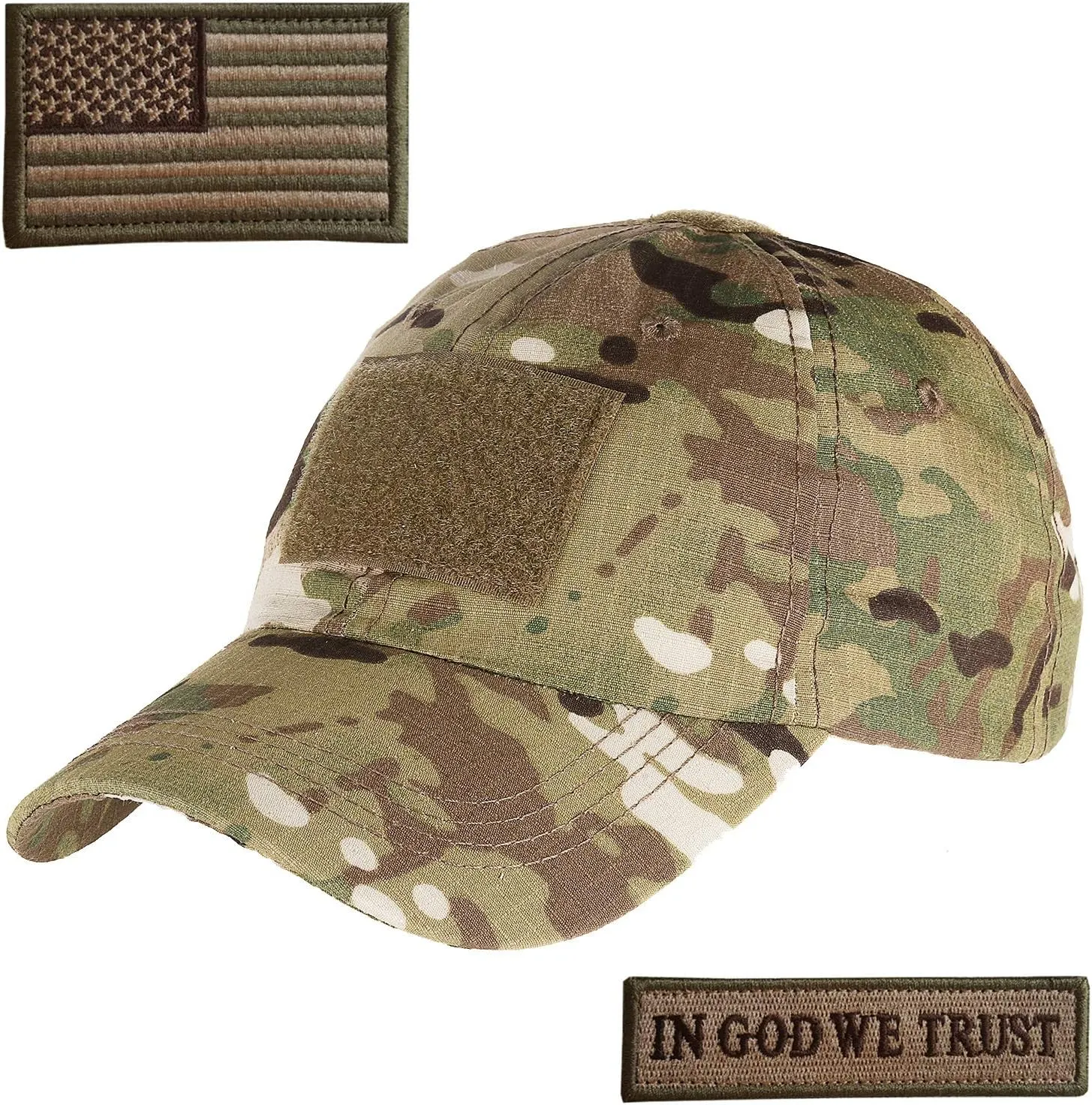 Lightbird Multicam Tactical Hat with 2 Pieces Military Patches Adjustable Operator OCP US Flag Hats Cap Camo, Large