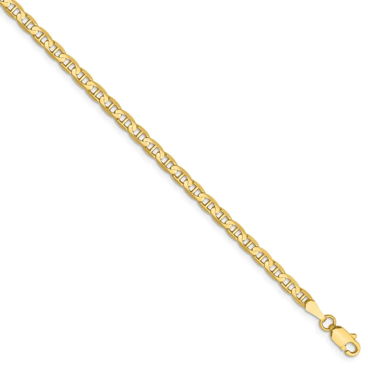 3mm, 14k Yellow Gold, Solid Concave Anchor Chain Bracelet, 7 Inch