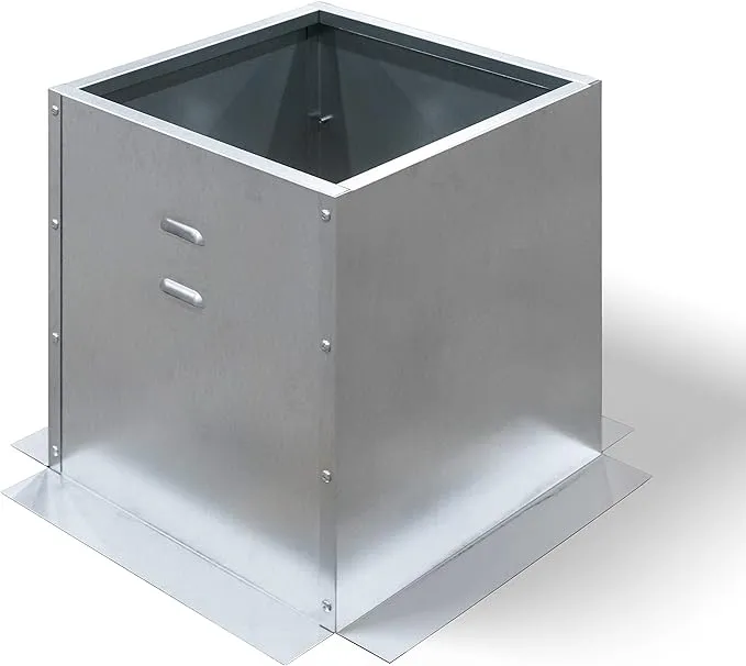 Exhaust Fan Roof Curb- 17.5” square x 26.5” high, 18 gauge galvanized steel construction, vented bolt together flat roof curb (17.5" square)