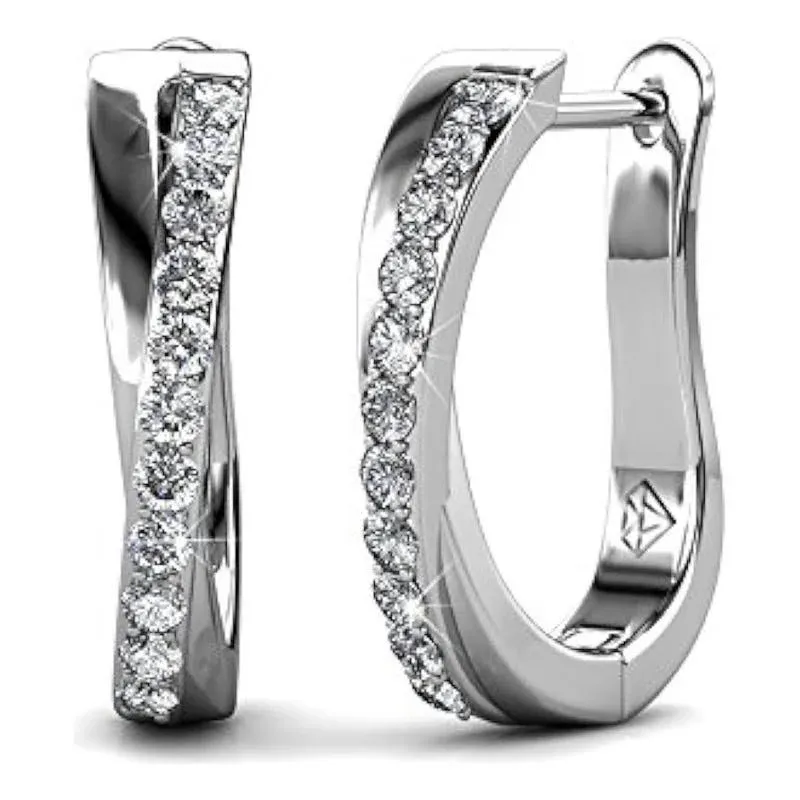 Cate & Chloe Amaya 18K White Gold Hoop Earrings with Swarovski Crystals