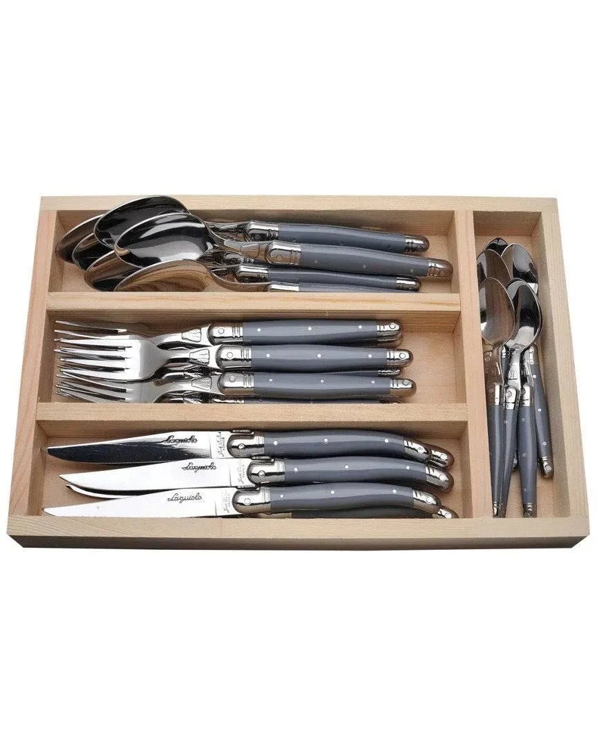 Laguiole Jean Dubost 24 Piece Everyday Flatware Set in Tray, Gray