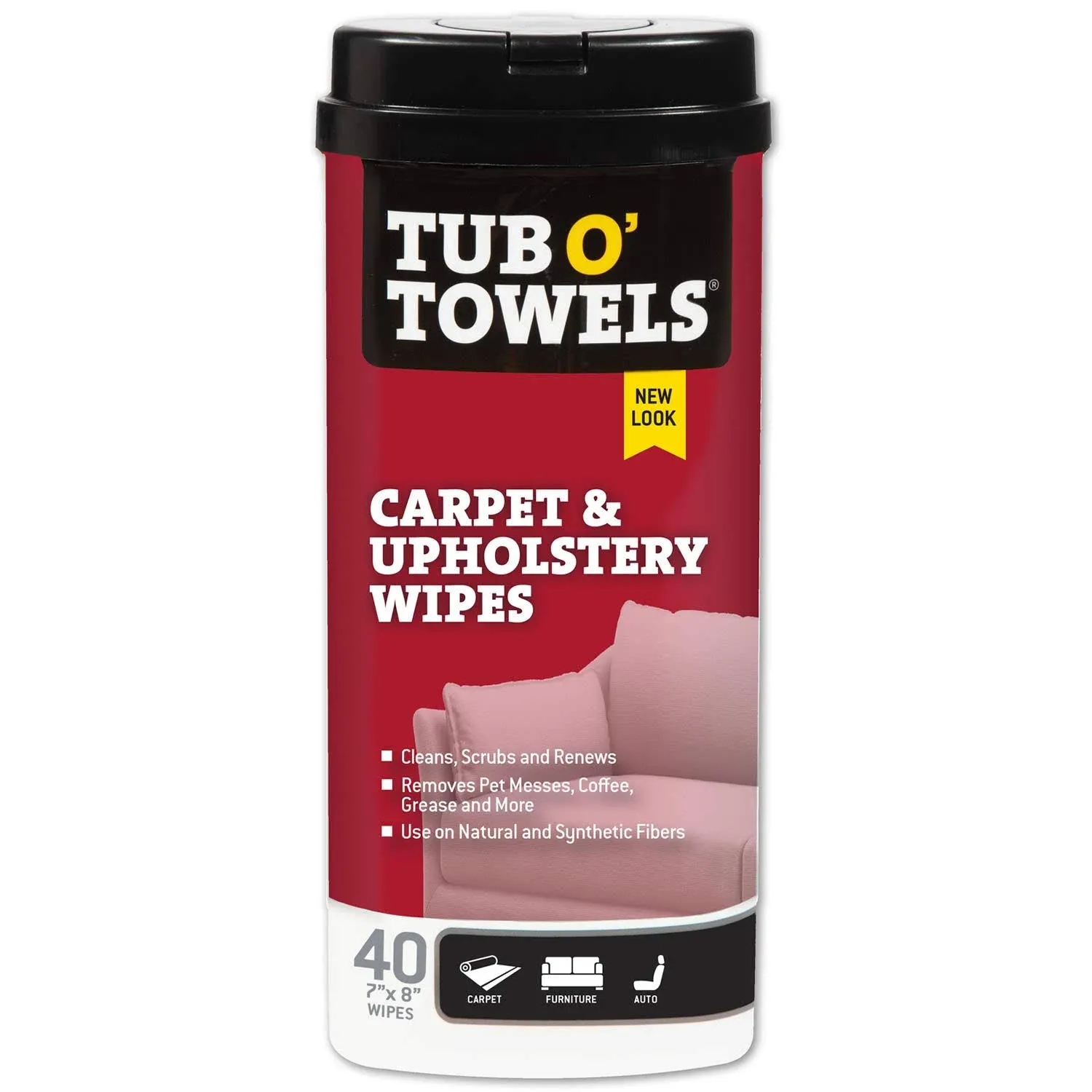 Tub O' Towels Carpet & Upholstery Cleaning Wipes - Heavy Duty Stain Remover Wipes, 40 Count