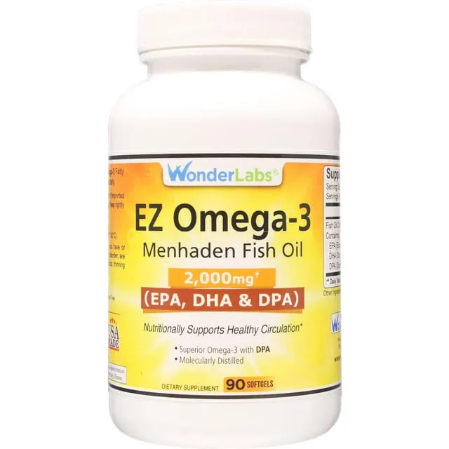 Atlantic Menhaden Fish Oil Omega-3 2000 mg, Burpless, Made in The USA, Perfect Balance of EPA+ DHA + DPA 90 Softgels