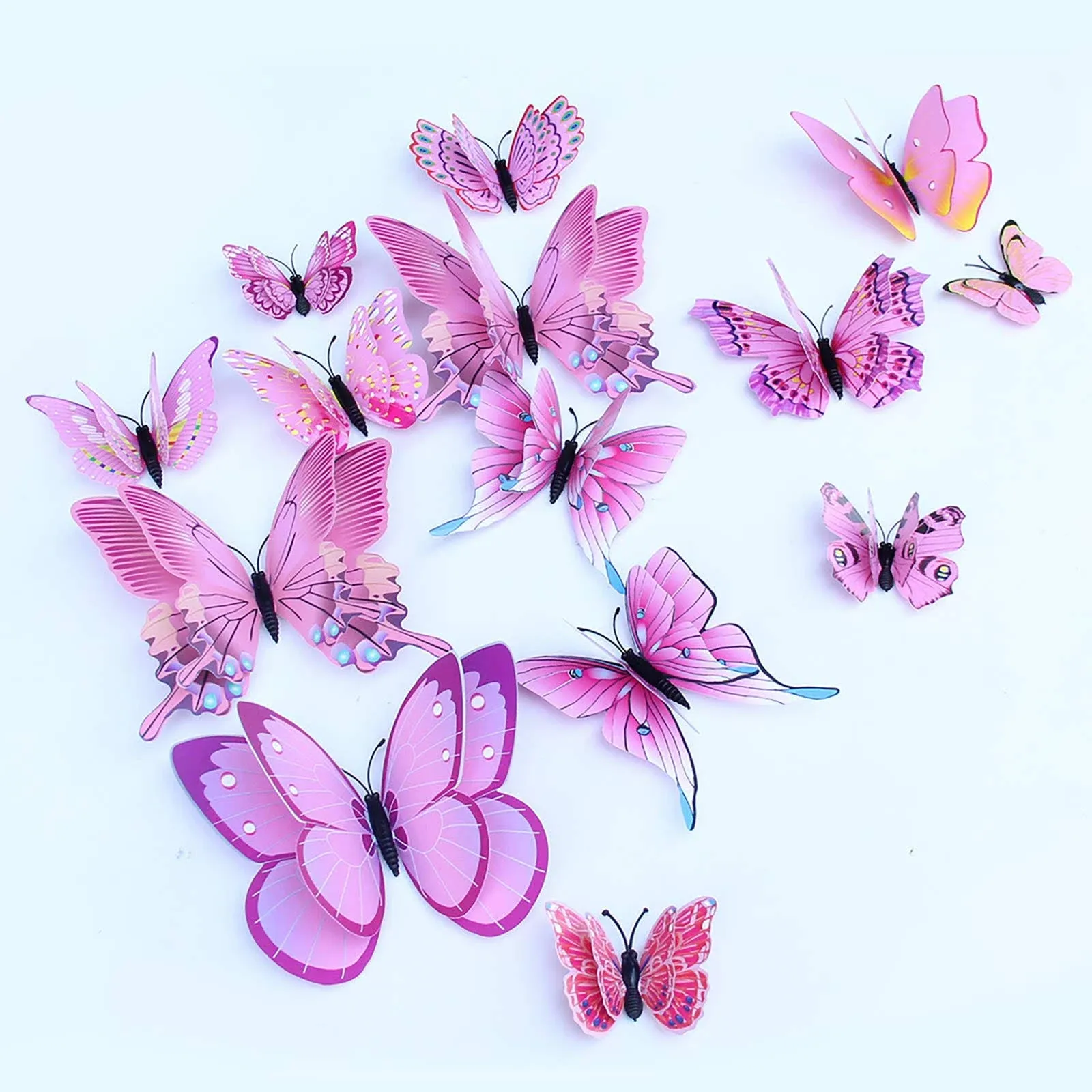 Somotersea 24PCS 3D Butterfly Wall Decals Removable Decor for Pink 