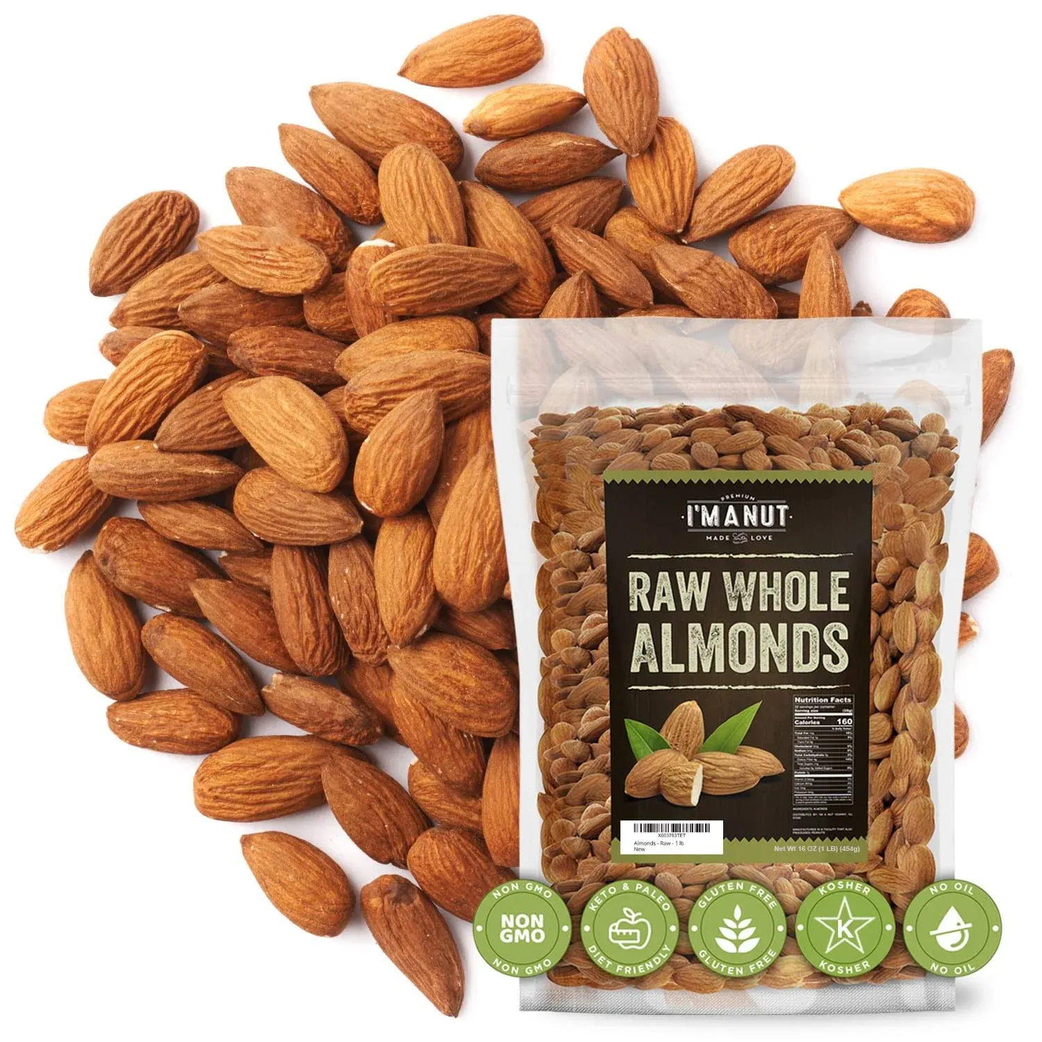 Raw Almonds 16 oz (1 lbs) Whole, No PPO Non-GMO No Herbicide, Protein Boost