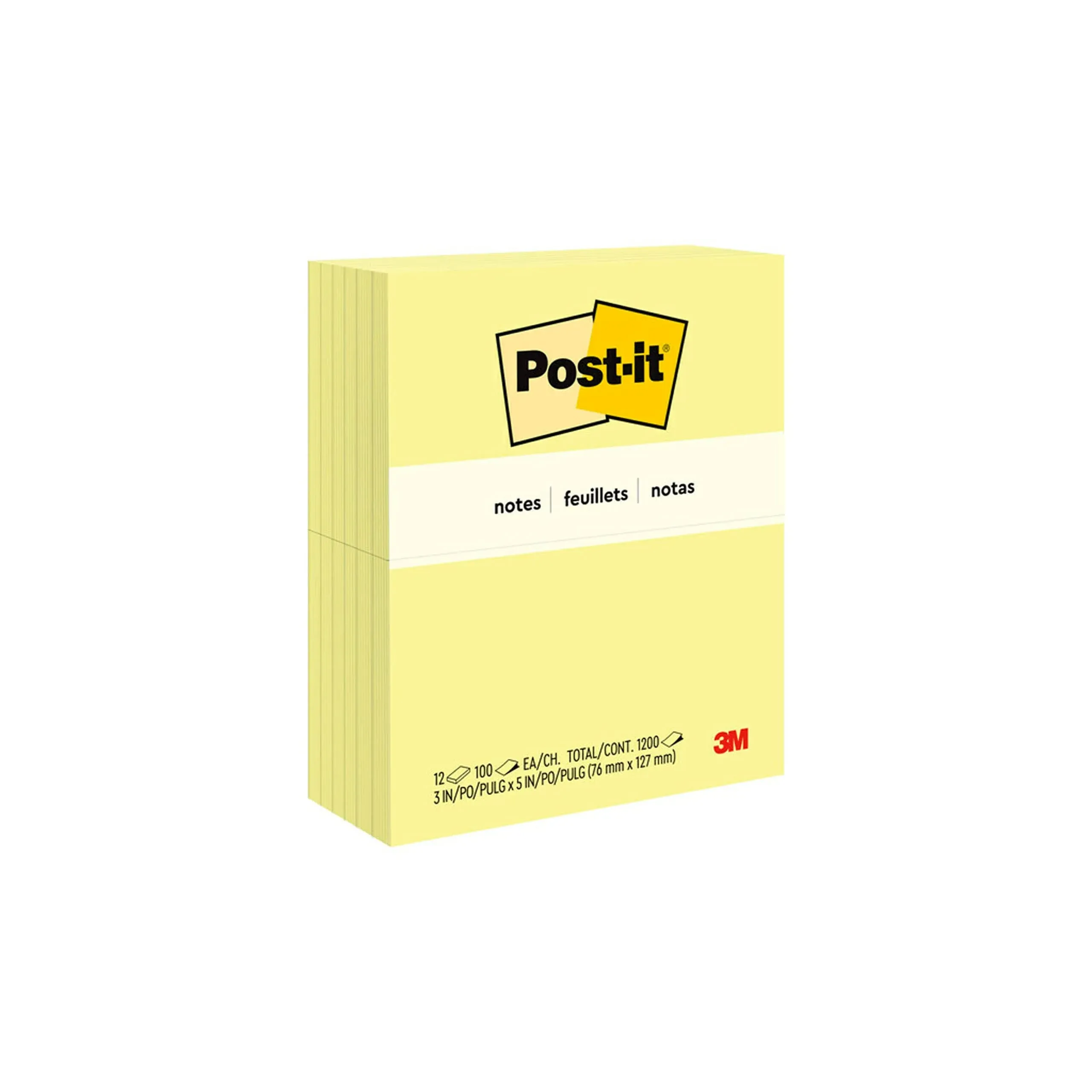 3M Post-it Notes Original Pads Canary Yellow 3 x 5 100-Sheet 12/Pack