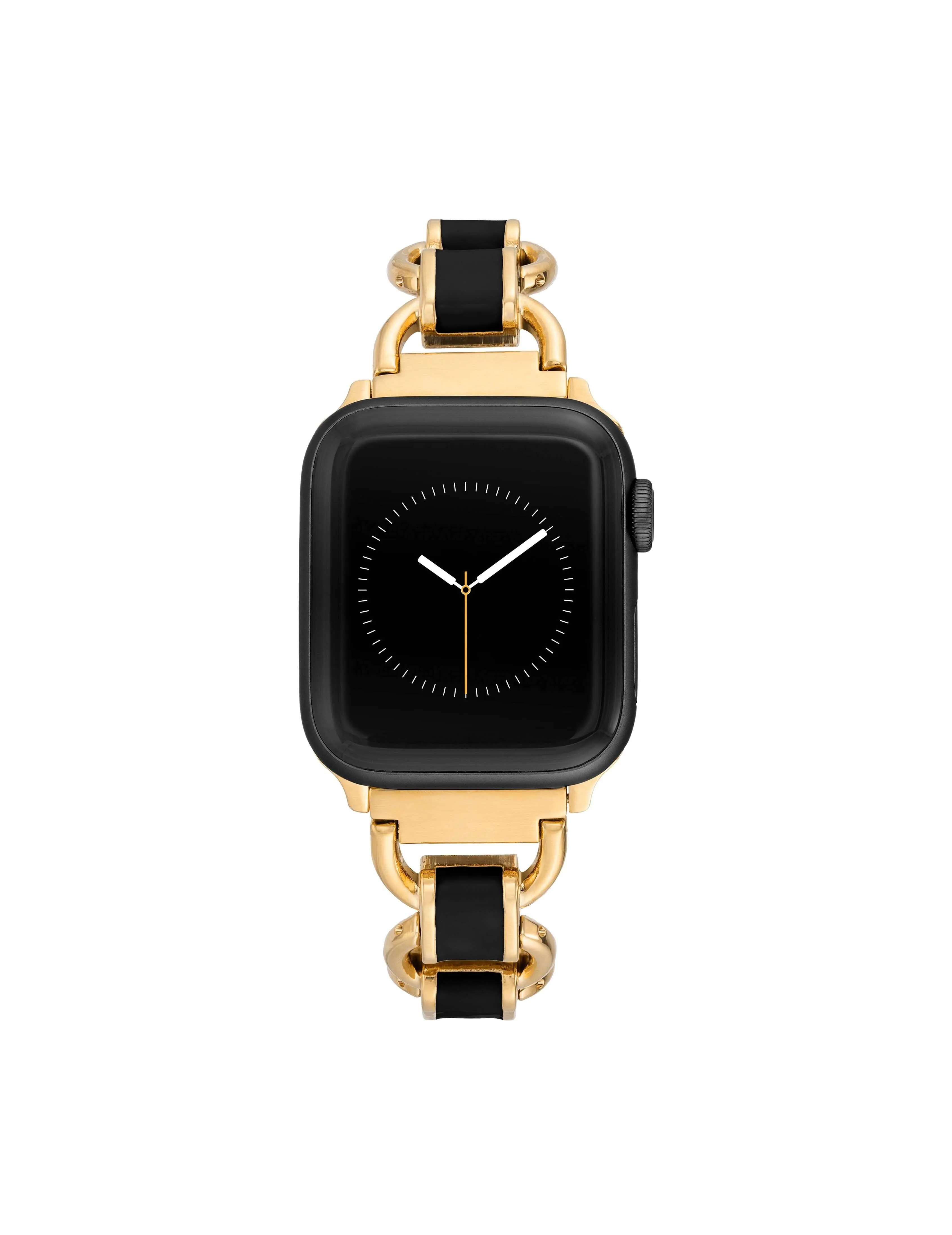 Anne Klein Women's Enamel Link Bracelet Band for Apple Watch in Black/Gold-Tone