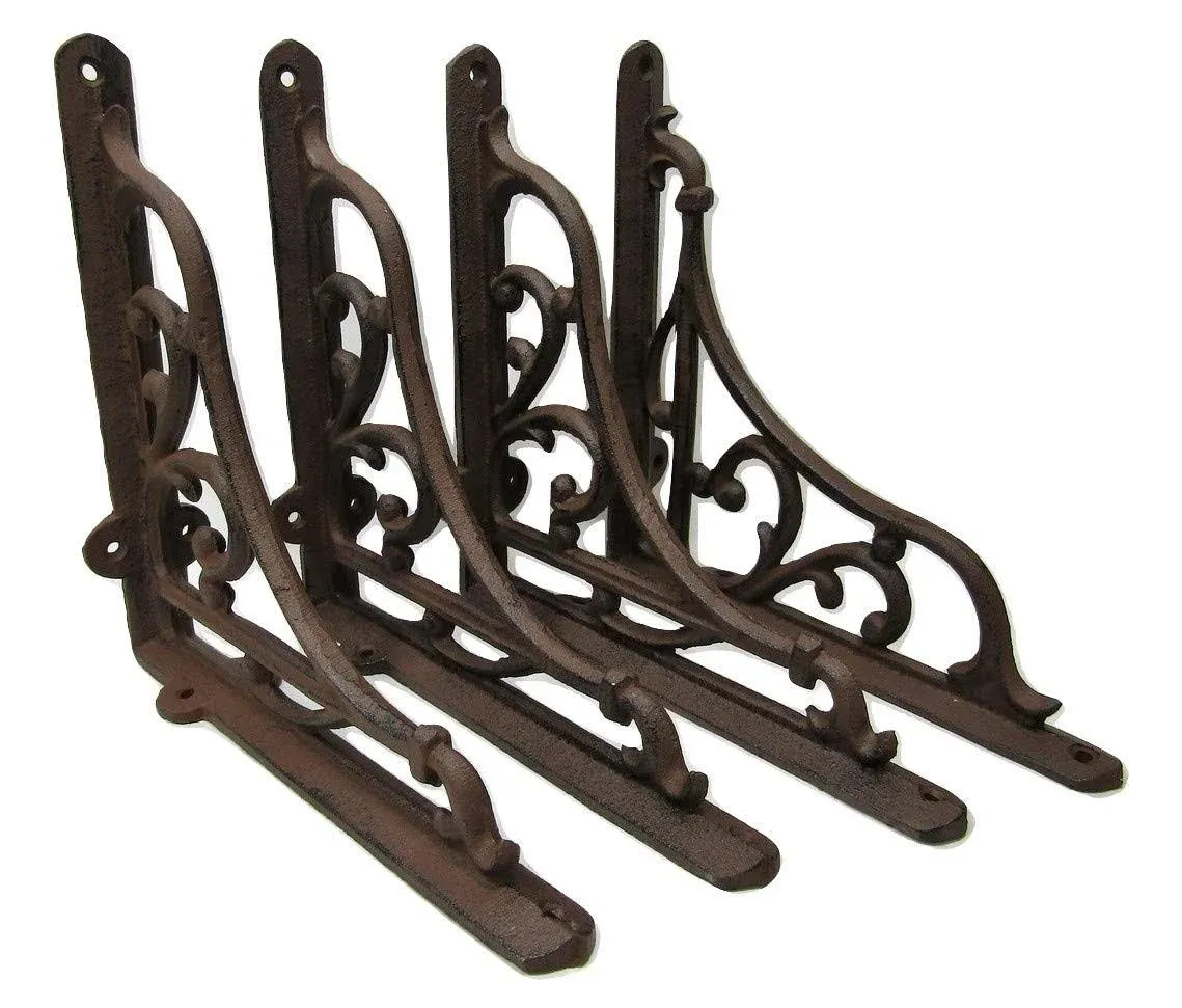 Set of 4 Cast Iron Shelf Brackets Braces 9 x 9 Inch Rustic Antique Style