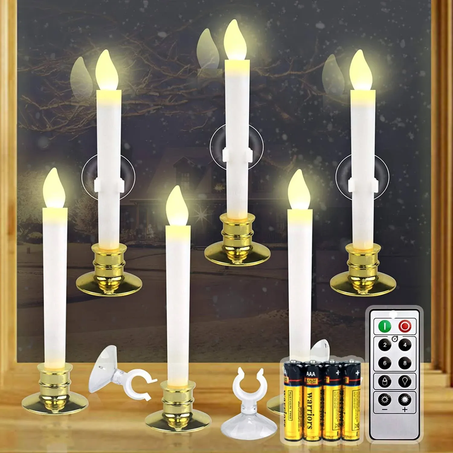 6 Set Christmas Window Candles Lights With Timer Battery Operated Electric Led T