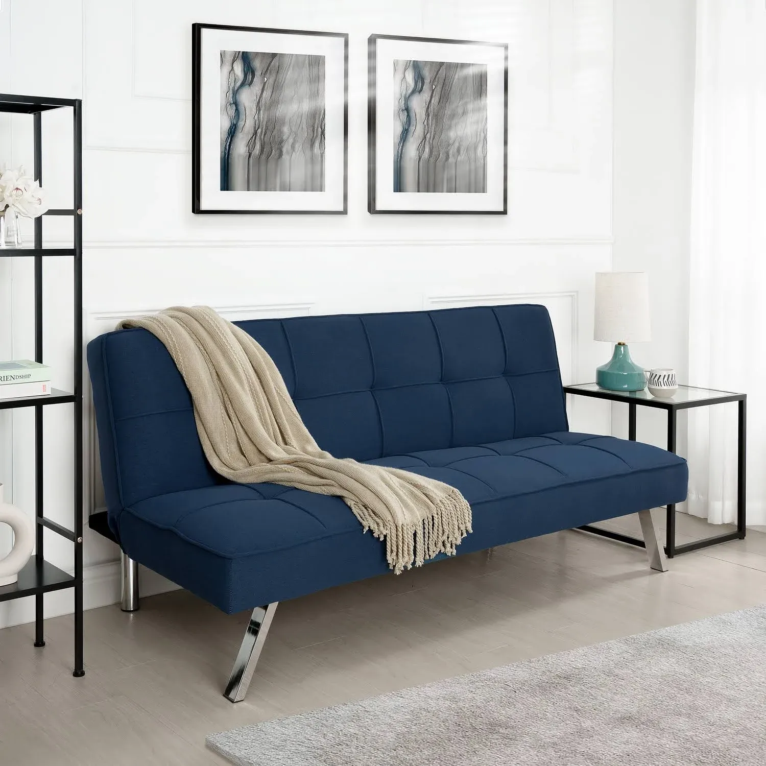 Modern Comfort Futon Sofa Bed - Tufted, Convertible, Linen Fabric, Sleeper Couch for Living Room or Guest Room