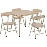 Flash Furniture 5 Piece Square Faux Leather Top Kids Folding Table Set in Tan