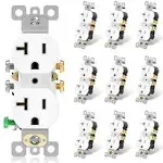 ELEGRP 20 Amp 125V Residential Grade Self Grounding Duplex Outlet, White (10-Pack)