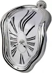 FAREVER Melting Clock, Salvador Dali Watch Melted Clock for Decorative Home Office Shelf Desk Table Funny Creative Gift, Silver