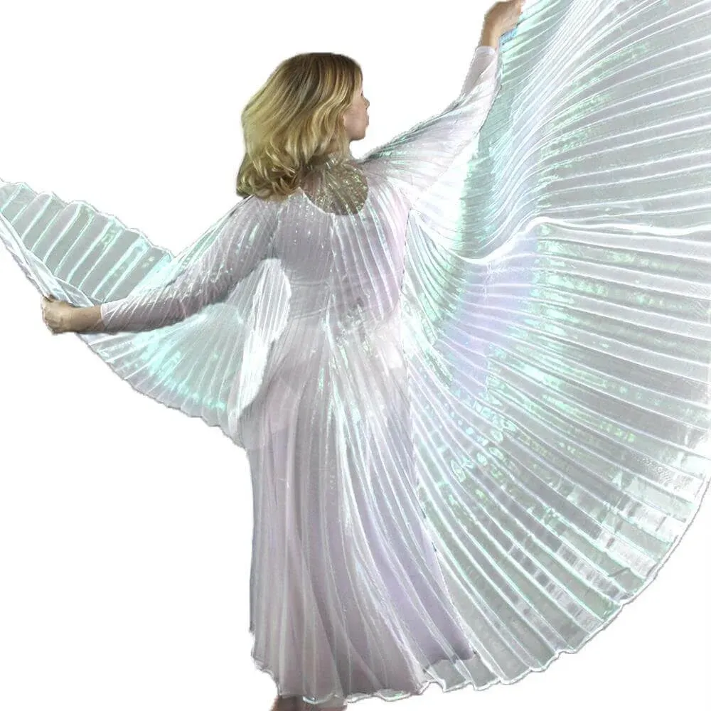 Danzcue Iridescent White Belly Dance Worship Angel Isis Wings with Sticks