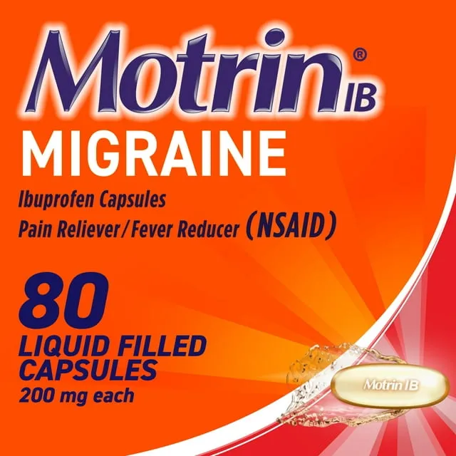 Motrin IB Migraine Liquid Gel Caps, 200mg - 80 Ct Capsules, New/EXP 04/2025