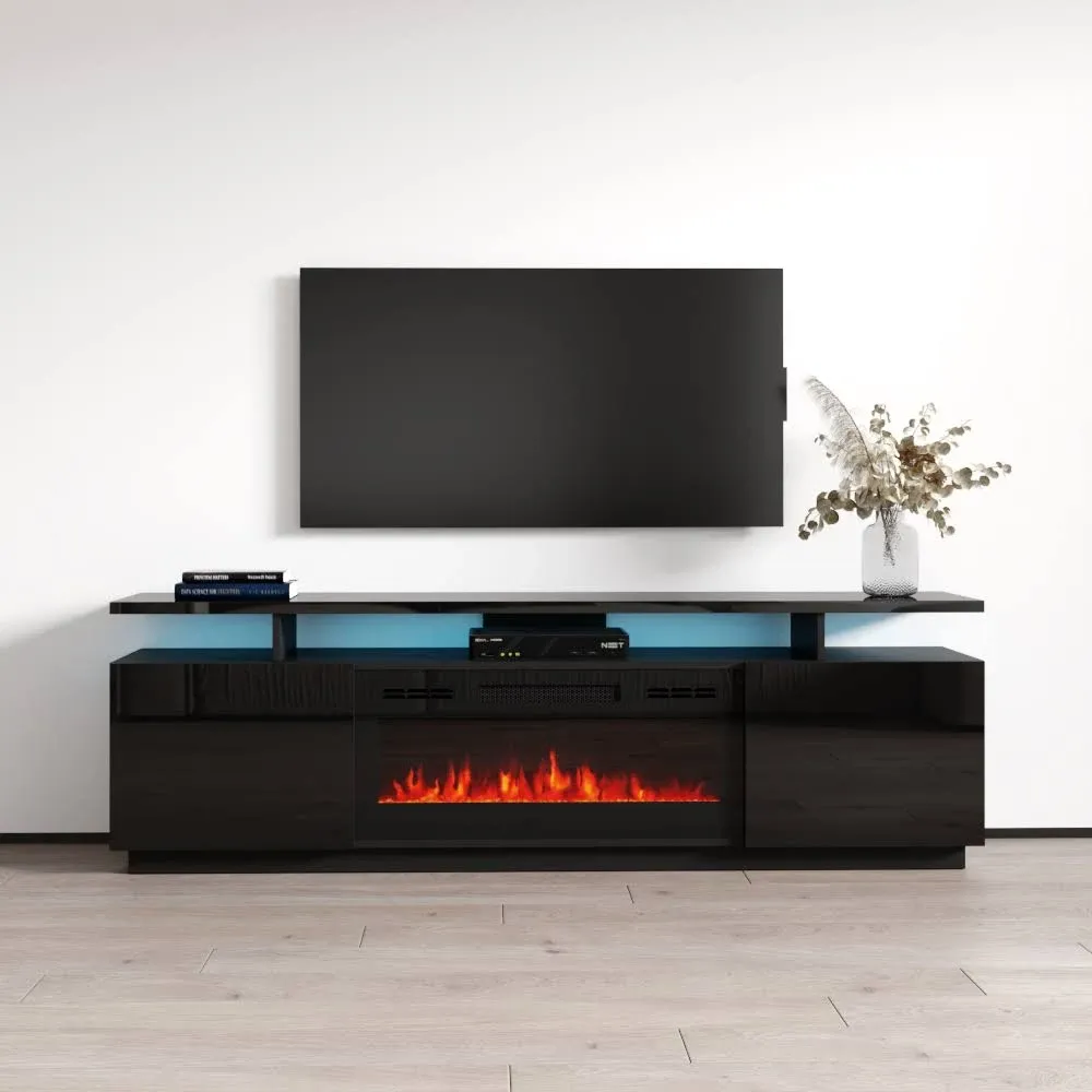 Meble Furniture Eva-KBL Fireplace TV Stand Black