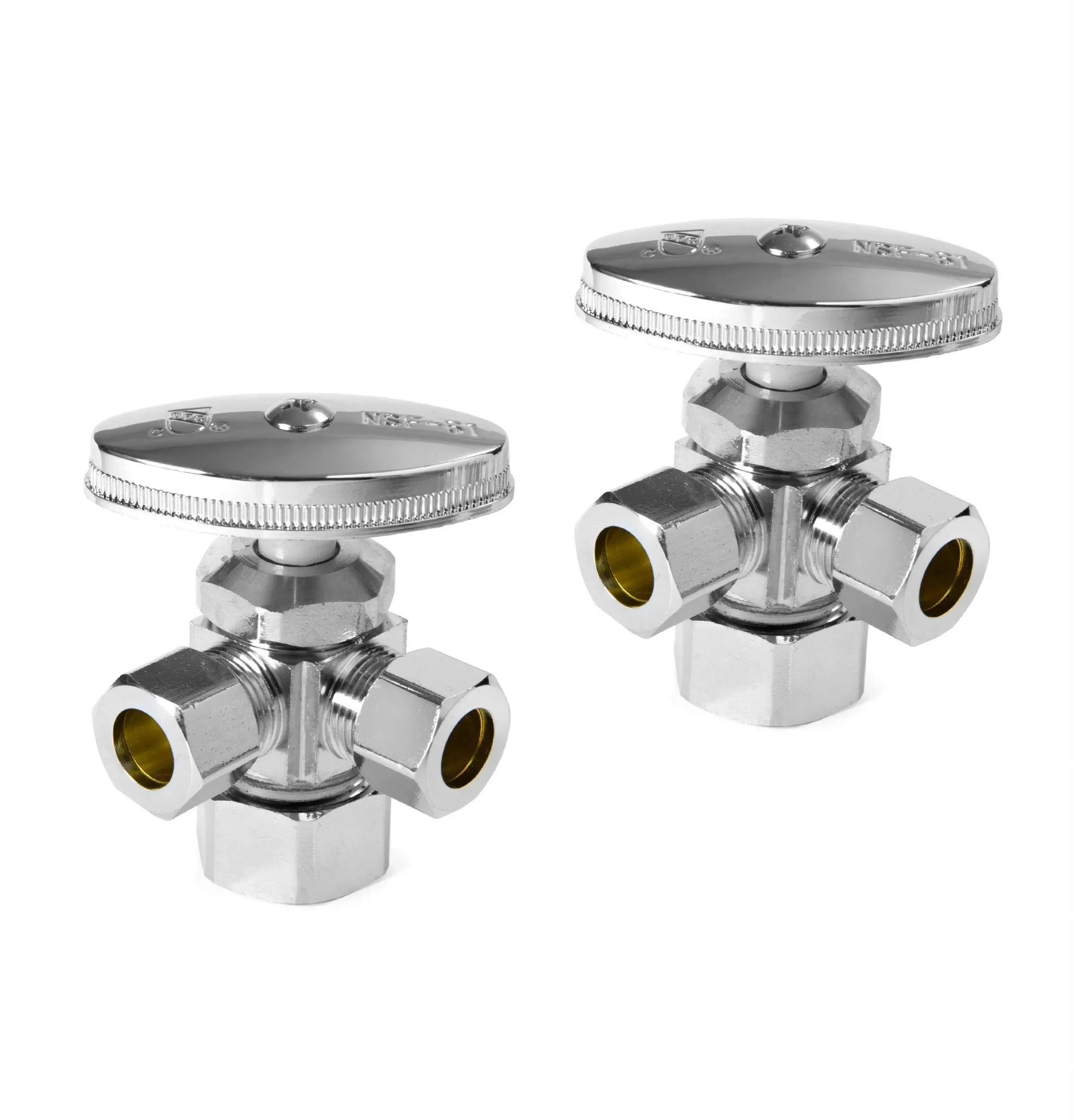 (Pack of 2) Dual Compression Outlet Angle Stop Valve, Multi-Turn, 1/2&#034; NOM (5...