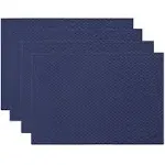 ColorBird Elegant Waffle Jacquard Doily Place Mat Waterproof Spillproof Microfiber Fabric Table Placemats, 13 x 19 inch, Set of 4, Navy Blue