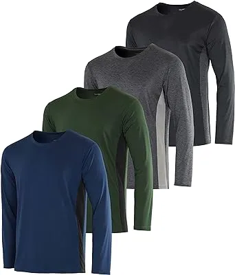 Real Essentials 4 Pack: Men's Dry-Fit UV Moisture Wicking UPF 50+ SPF Sun Protective Fishing Hiking Active Long Sleeve Shirt