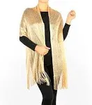 Women&#039;s Two Tone Modern Metallic Fishnet Acrylic Party Shawl Fringe Gold/Gold 