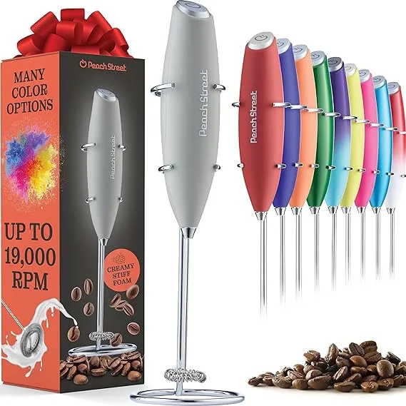 Powerful Handheld Milk Frother, Mini Milk Foamer, Battery Operated (Not included) Stainless Steel Drink Mixer with Frother Stand for Coffee, Lattes, Cappuccino, Frappe, Matcha, Hot Chocolate. (Aqua)