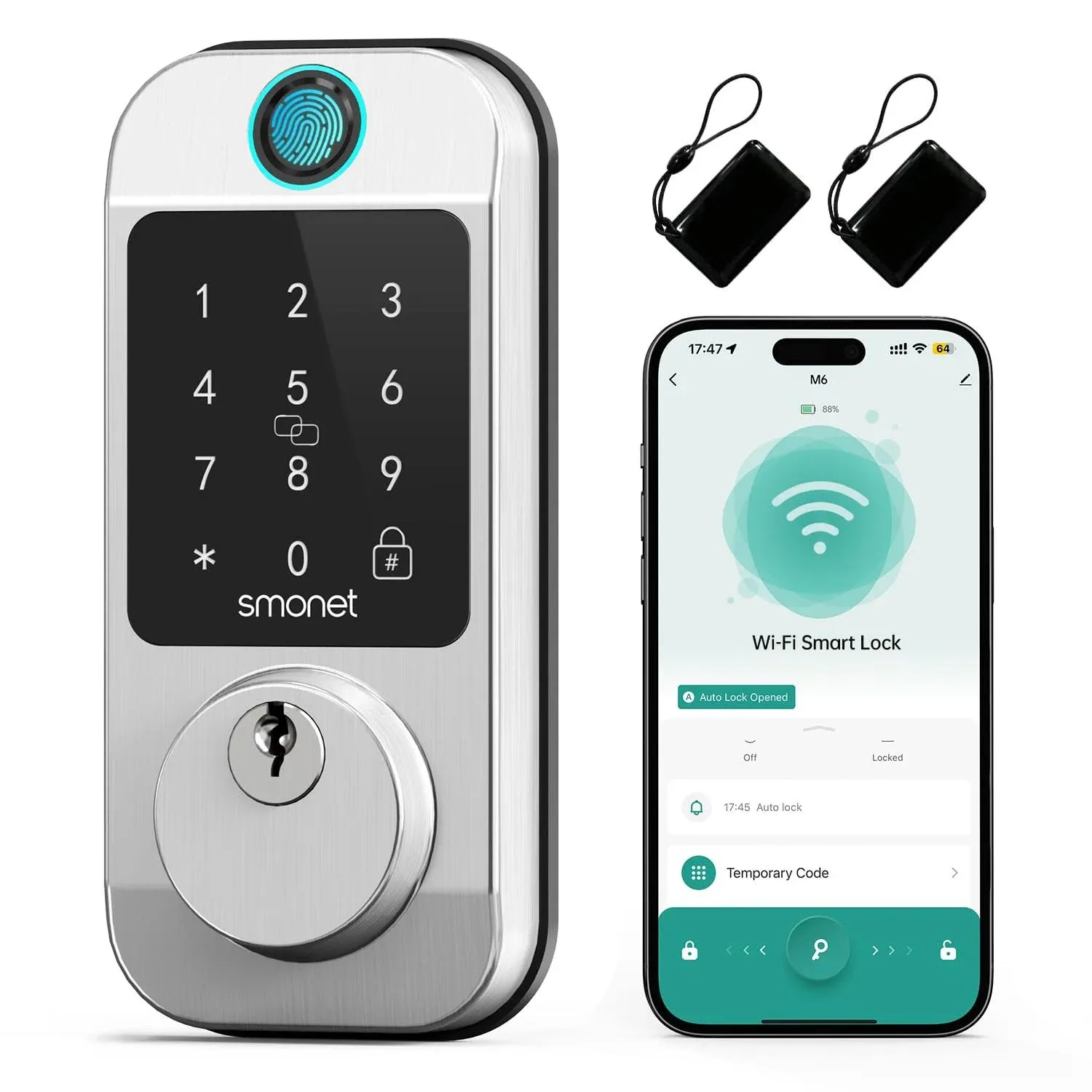 SMONET Smart Door Lock WiFi Fingerprint Keyless Entry Bluetooth Digital Deadbolt