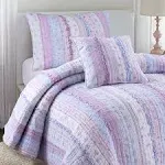 Cozy Line Home Fashions Raelynn Romantic Lace Orchid Light Purple Blue Flower Print Stripe Cotton 3D Bedding Quilt Set, Reversible Coverlet, Bedspread for Girls Women (Lavender,Twin - 2 Piece)