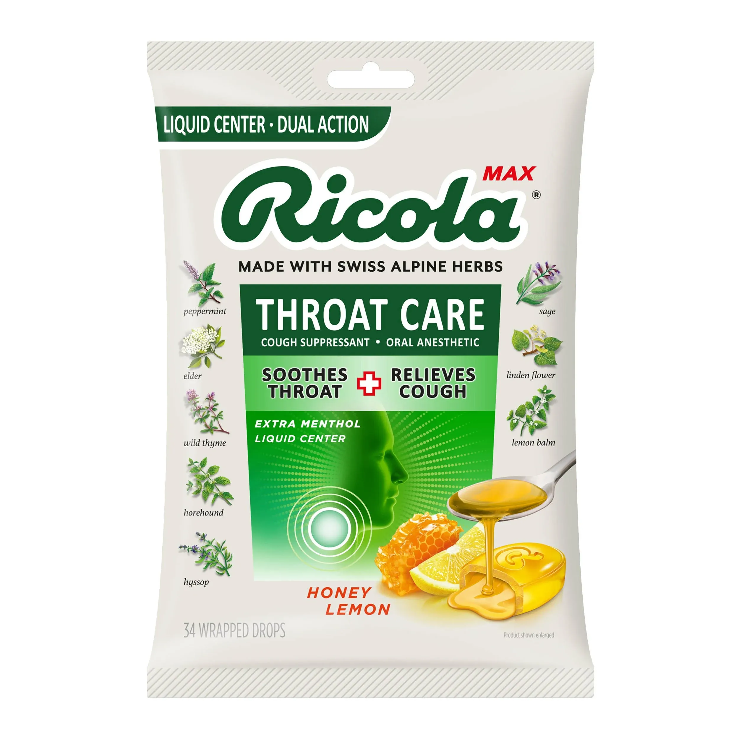 Ricola Max Throat Care Honey Lemon Wrapped Drops