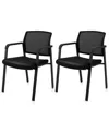 Costway Conference Chairs Set of 2 Mesh Back Stackable Office Guest Chairs Waiting Room Chairs with Wheels & Armrests