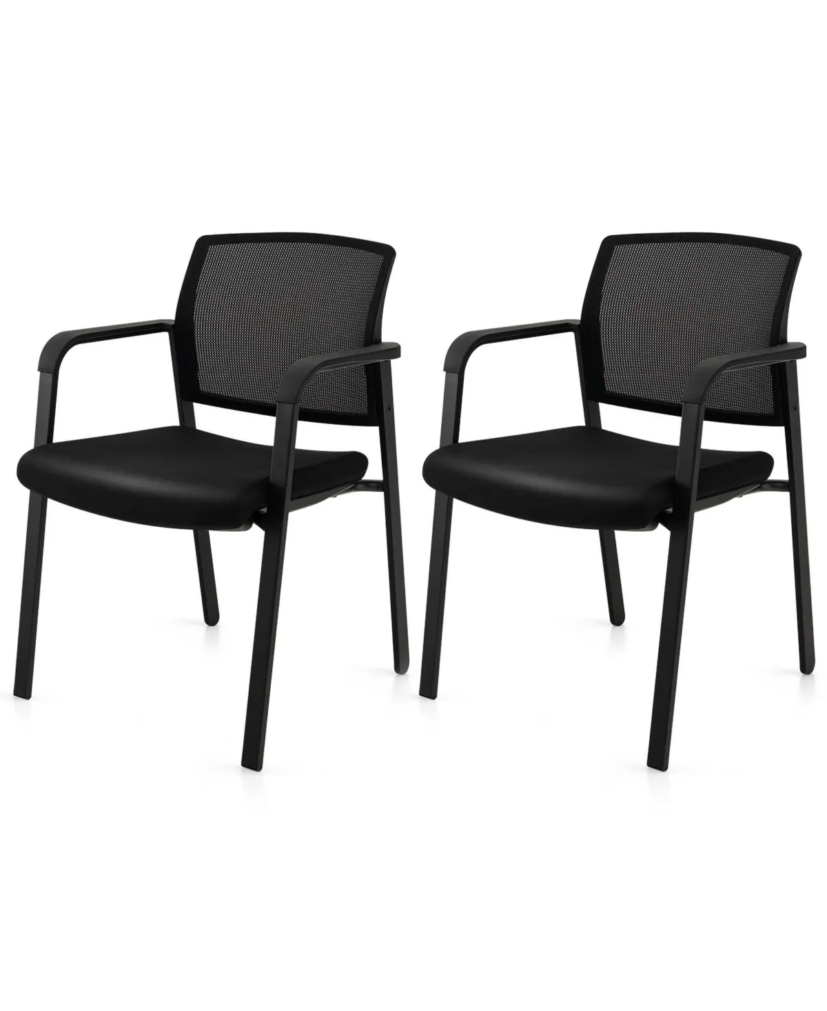 Conference Chairs Set Of 2 Stackable Office Guest Mesh Chairs In Black