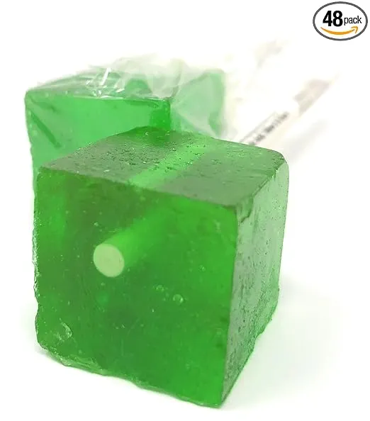 Hard Candy Cube Lollipop Suckers: Individually Wrapped - Green Apple, 48 Count