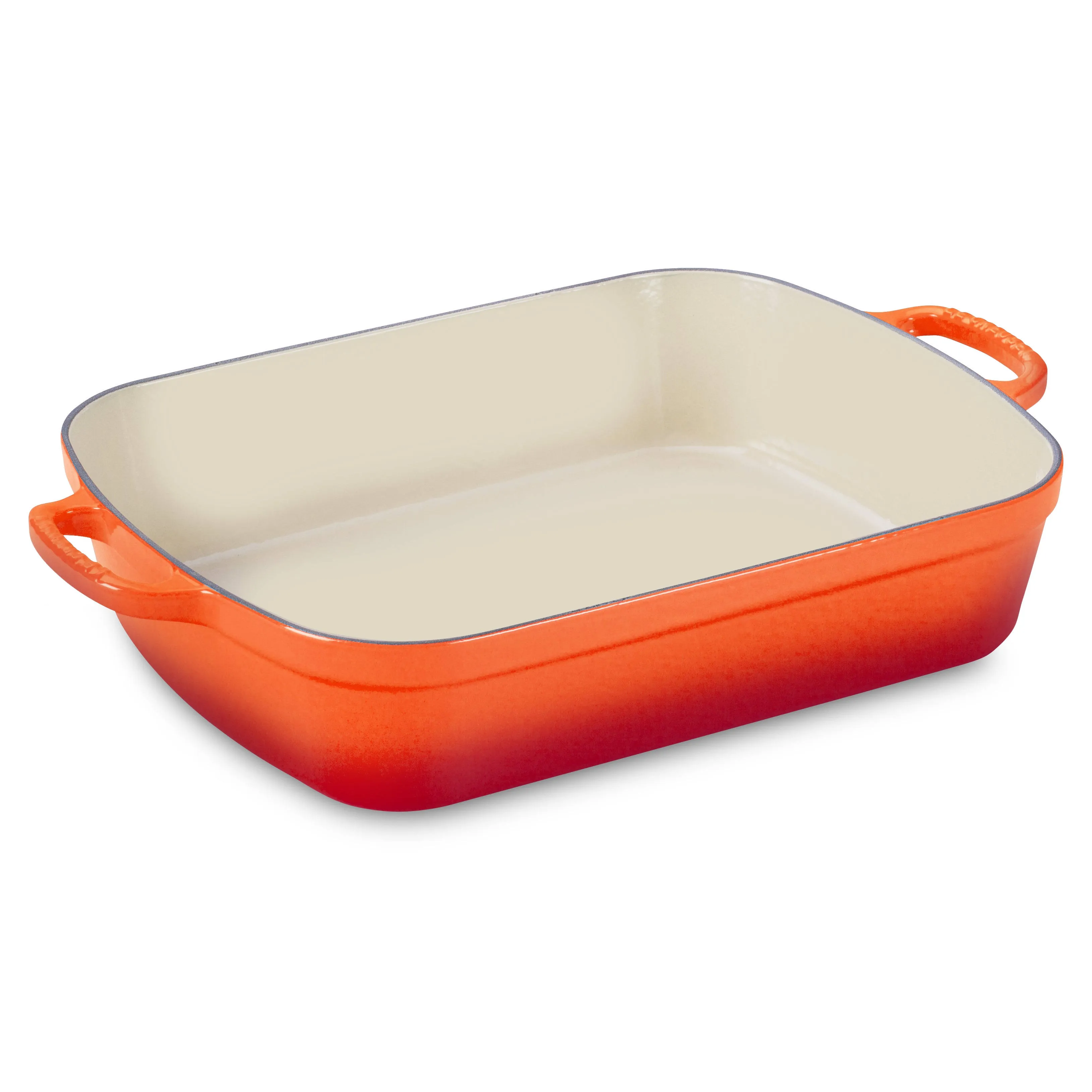 Le Creuset Signature Enameled Cast Iron Rectangular Roasting Pan, 5.25-Quart, Flame