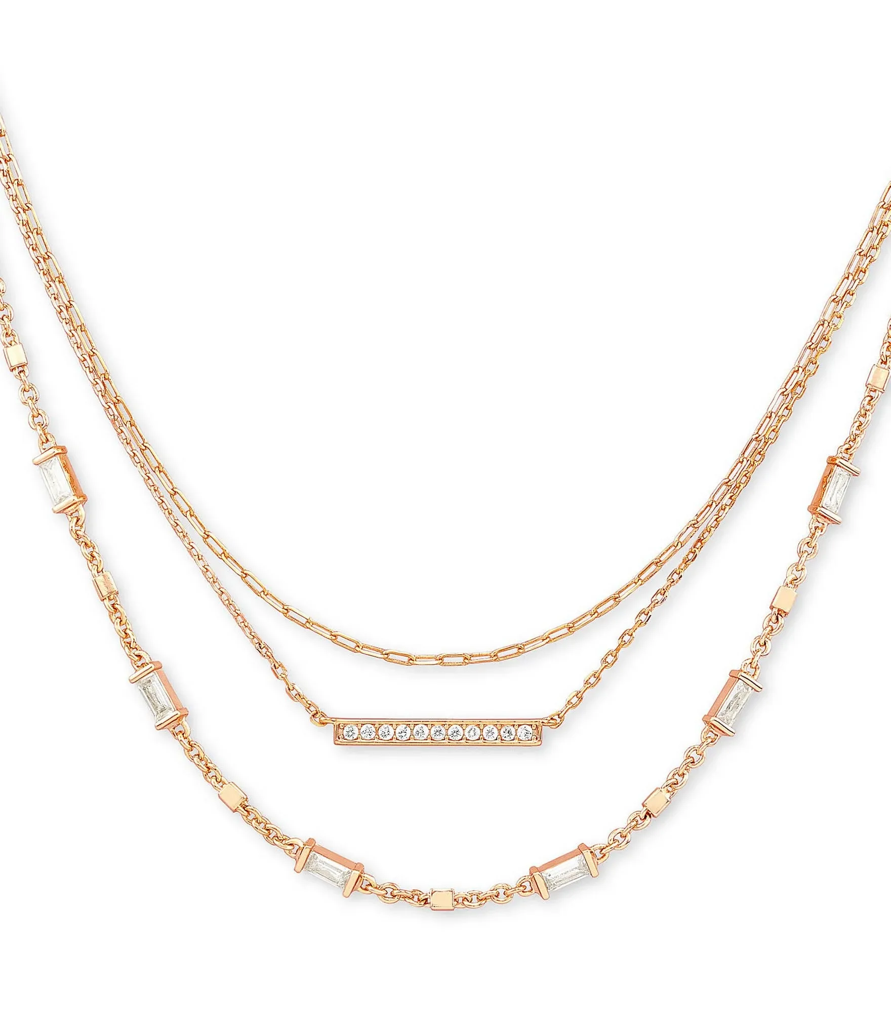 Kendra Scott Addison Triple Strand Necklace Rose Gold