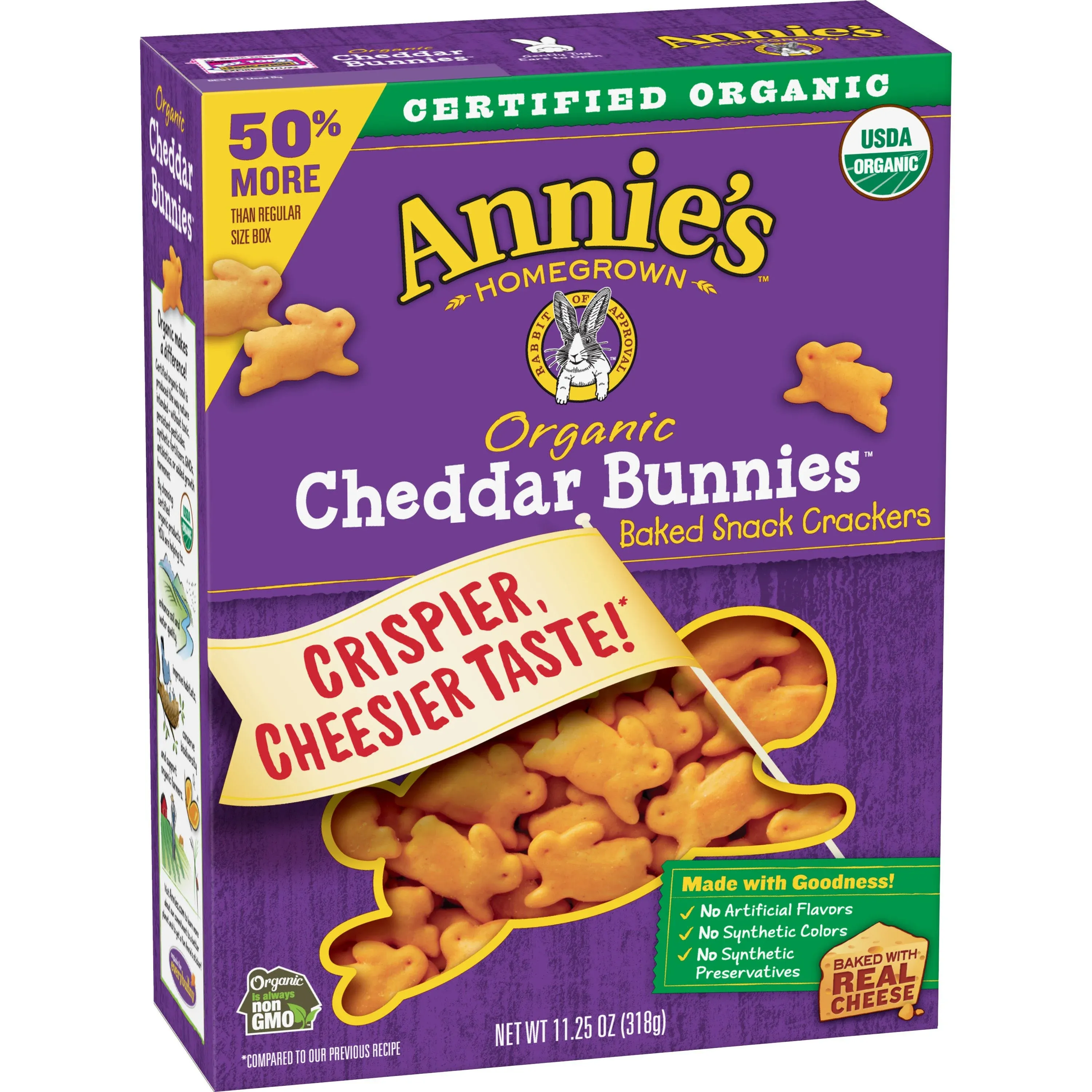 Annie's Baked Snack Crackers, Organic, Cheddar Bunnies - 11.25 oz