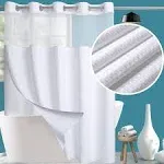 Conbo Mio Hotel Grade Fabric Shower Curtain Set with Snap in Liner for Bathroom with See Through Top Window, Waffle Weave Shower Curtain, White,