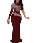 PORRCEY Women Sexy Elegant Rhinestone Mesh See Through Evening Dresses Party Club Night Clubwear