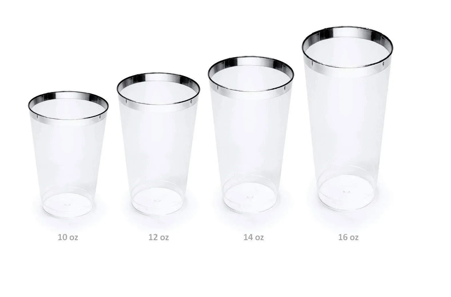 OCCASIONS 100 Pieces Wedding Party Disposable Plastic tumblers Cups (16 Oz, Clear & Silver Rimmed Tumbler)