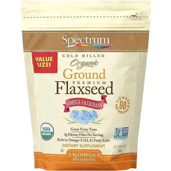 Spectrum
           Essentials® Organic Cold Milled Ground Premium Flaxseed -- 24 oz
        
        
        
        
        
          
          SKU #: 022506541009
          
            Shipping Weight:
              1.5432 lb
            
      