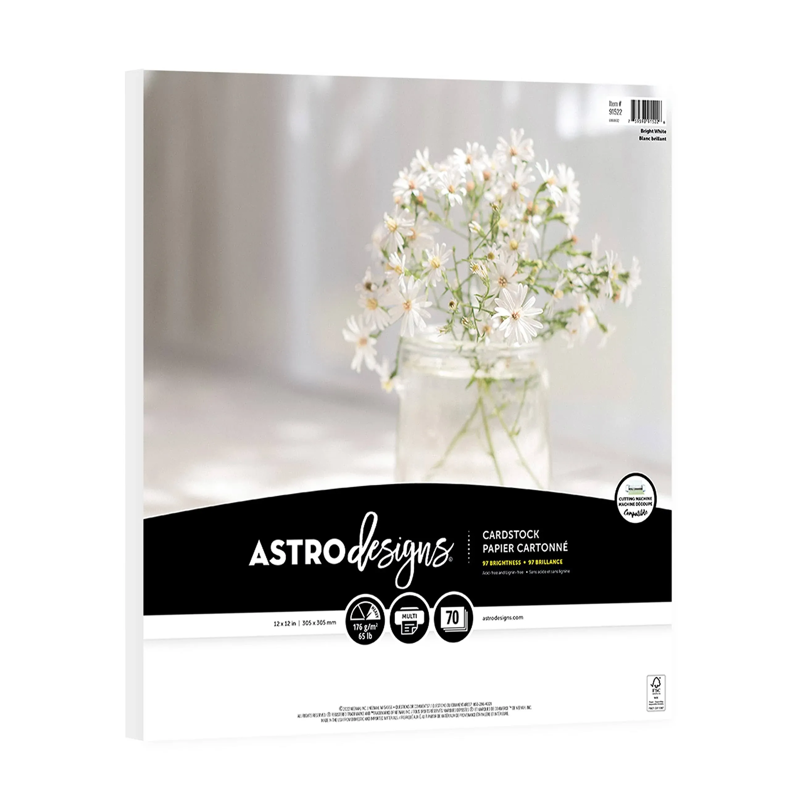 Astrodesigns Crafting Cardstock, 12" x 12", 65 lb/176 GSM, Bright White, 70 Sheets (91522)