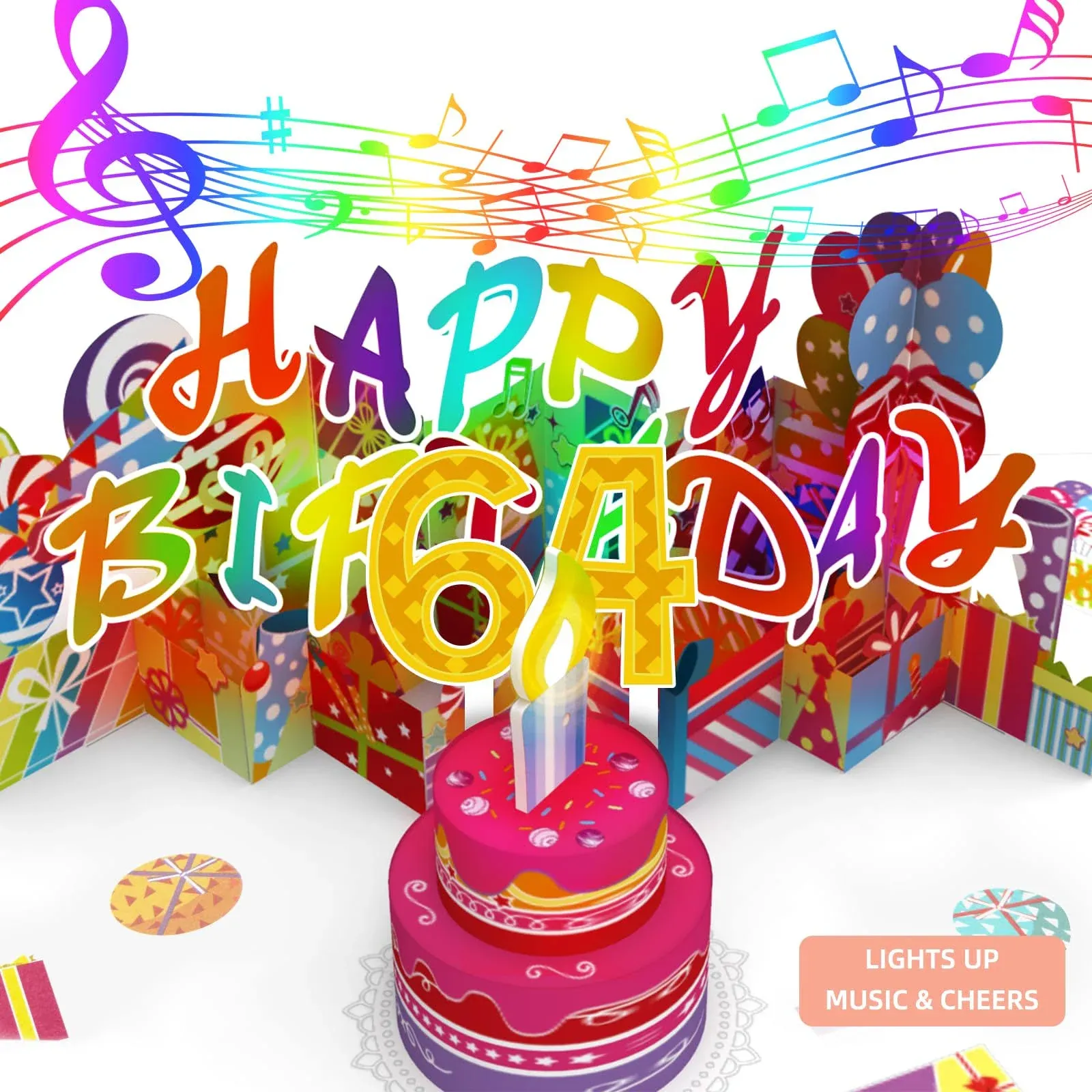 Gumry 64th Musical Birthday Popup Card, Blowable LED Light Candle 3D Cards with ...