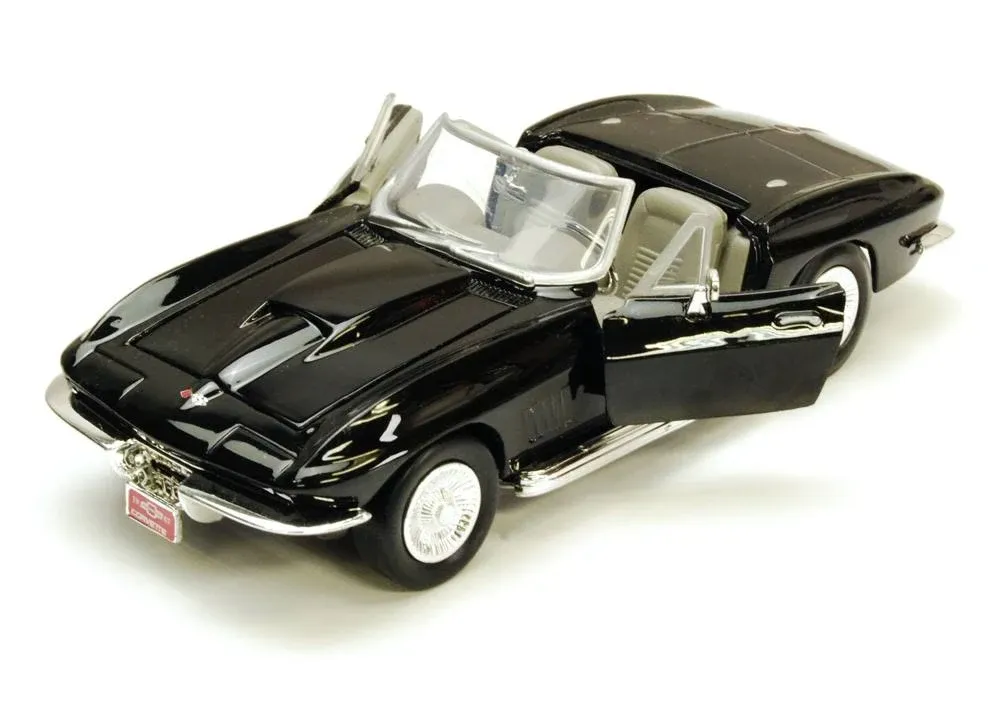 DIECAST CAR &amp; DISPLAY CASE 1967 CHEVY CORVETTE BLACK MOTORMAX 73224 1/24 SCALE