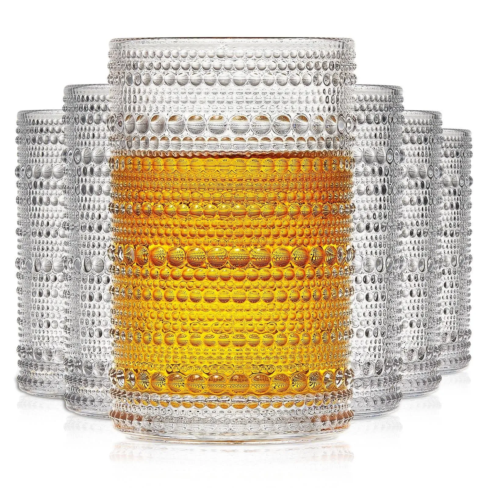 OPAYLY Hobnail Highball Glasses Set - Vintage Glassware Gift for Men  Women