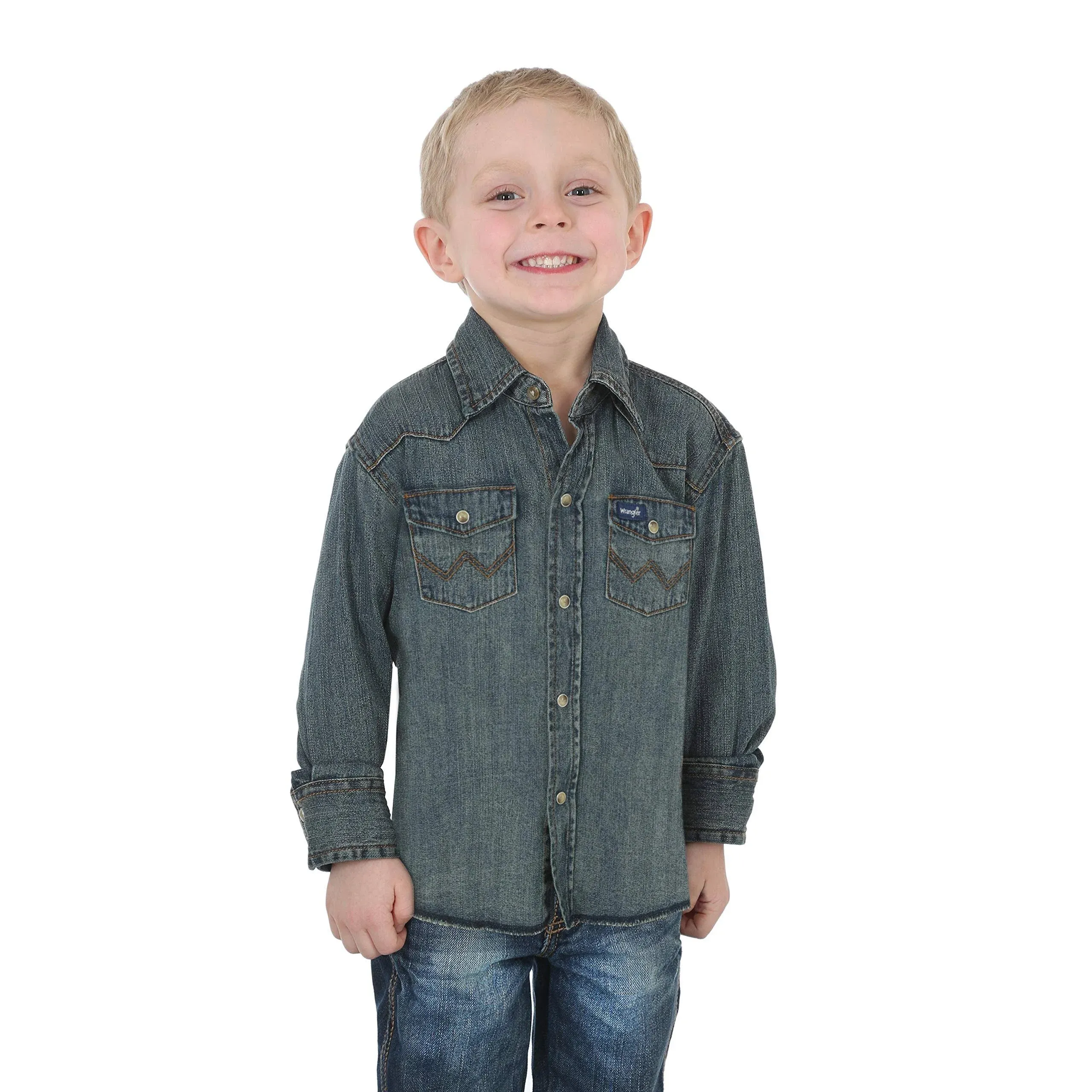 Wrangler Boys' Long Sleeve Snap Western Denim Shirt