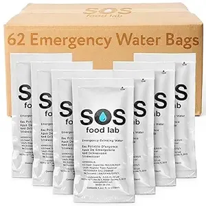 S.O.S. Emergency Water 5 year shelf life - 62 Individual 4.22 Oz Packets (With Tips)