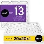 Simply Filters 20x20x1 MERV 13, MPR 1500, AC Furnace HVAC Air Filter (6 Pack)