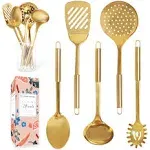 Brass/Gold Cooking Utensils Set for Modern Cooking and Serving - 5 PC Dishwasher